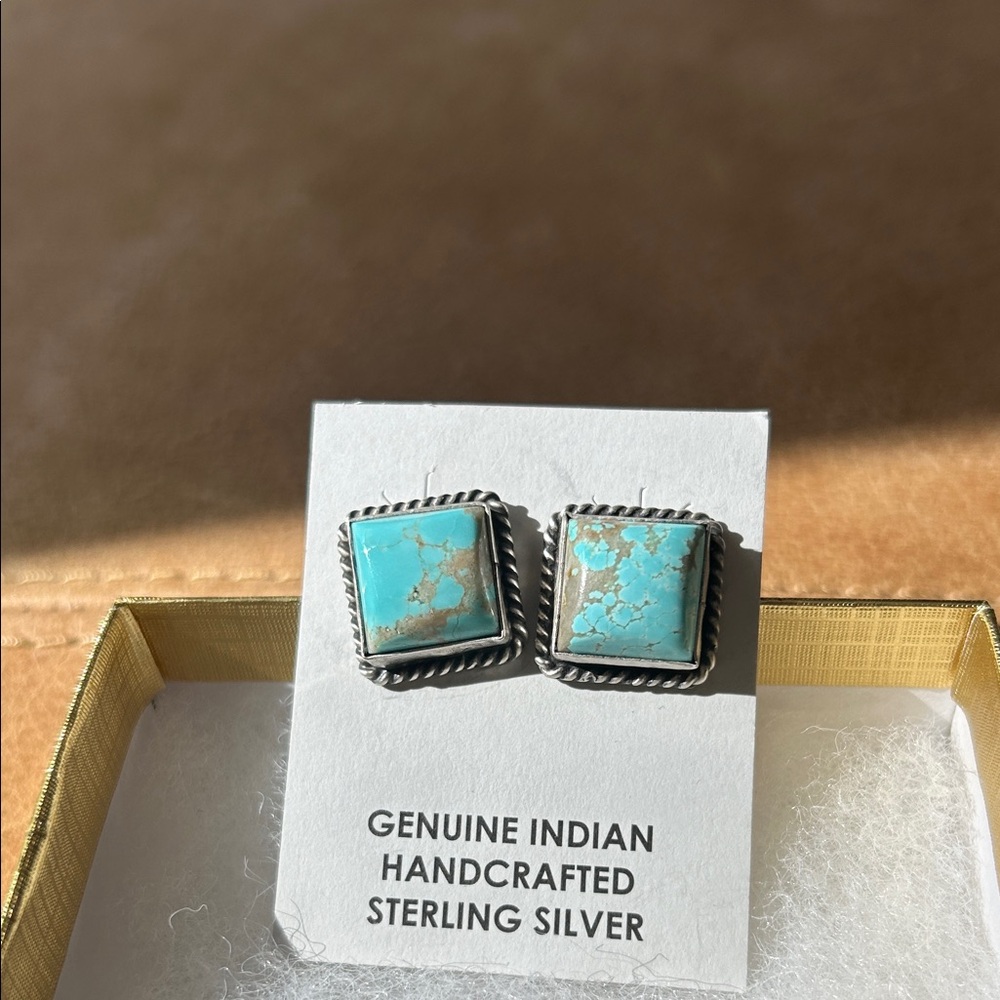 Genuine Indian Handcrafted Sterling Silver Turquoise Stud Earrings
